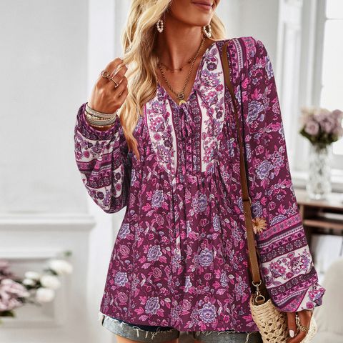Women's Blouse Long Sleeve Blouses Printing Ethnic Style Printing