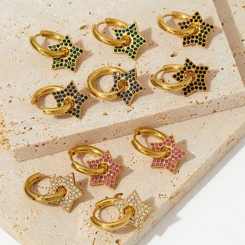 1 Pair Lady Star Plating Inlay 304 Stainless Steel Rhinestones 16K Gold Plated White Gold Plated Gold Plated Earrings