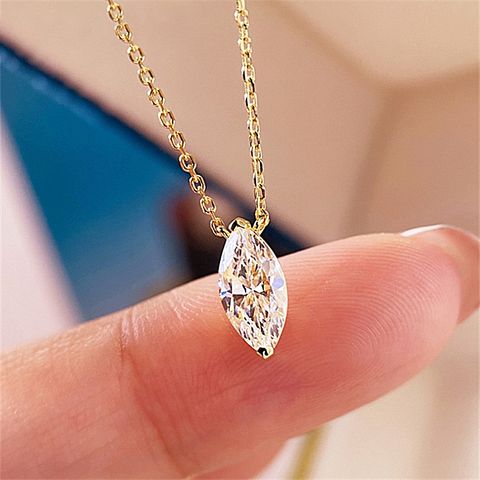 Ig Style Simple Style Water Droplets Rhinestone Sterling Silver Women's Pendant Necklace