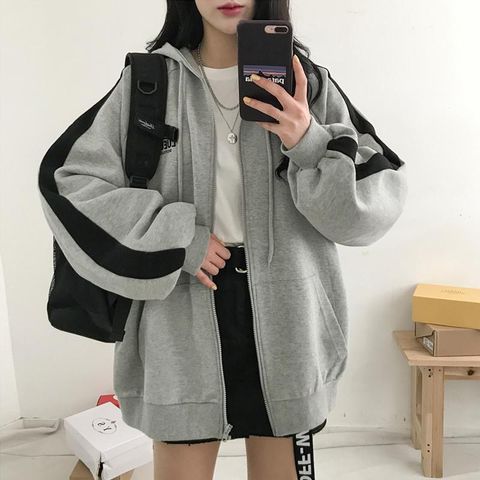 Zipper Coat Women's Clothing Spring, Autumn And Winter 2023 New Korean Harajuku Style Student Loose All-matching Velvet Long Sleeve Sweatshirt