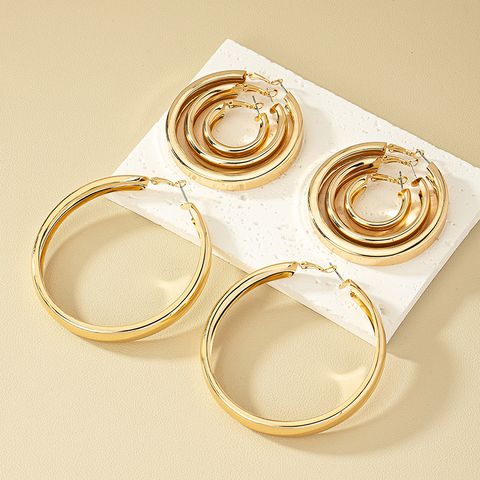 1 Set Nordic Style Simple Style Round Plating Alloy Gold Plated Hoop Earrings