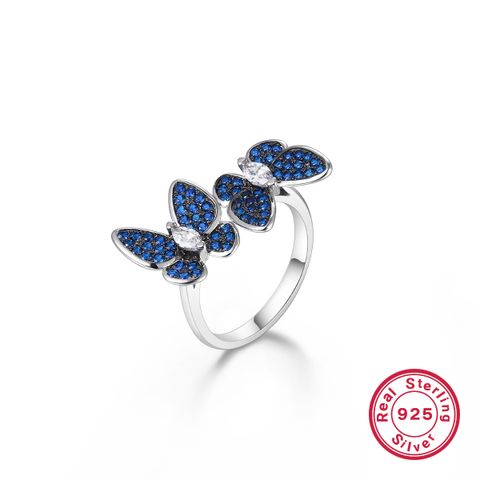 Wholesale Jewelry Elegant Simple Style Butterfly Sterling Silver Zircon White Gold Plated Plating Inlay Rings Earrings Necklace