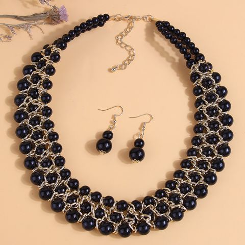 Wholesale Jewelry Elegant Glam Solid Color Alloy Plastic Handmade Earrings Necklace Jewelry Set