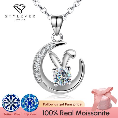 Wholesale Elegant Rabbit Moon Sterling Silver Inlay Moissanite Zircon Pendant Necklace