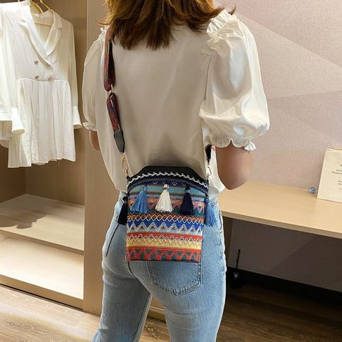 Tourism Scenic Spot Ethnic Style Small Bag Female 2023 New Woven Backpack Ribbon Bag Tassel Cross Body Bucket Bag