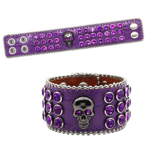 Punk Skull Pu Leather Inlay Rhinestones Unisex Bracelets