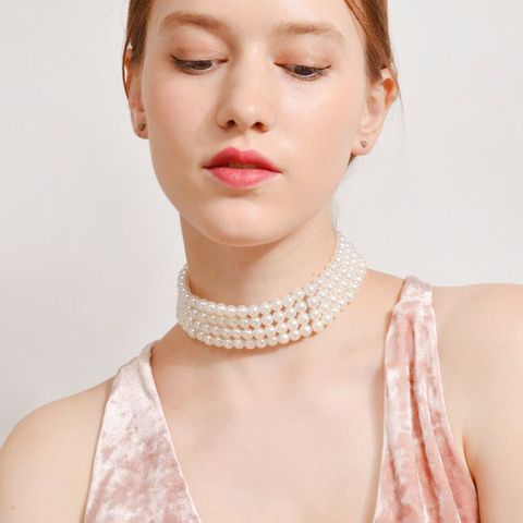Elegant French Style Classic Style Solid Color Artificial Pearl Alloy Beaded Plating Silver Plated Women's Choker