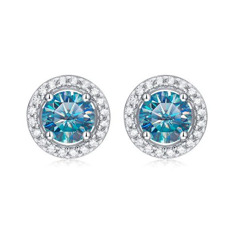 Simple Style Round Sterling Silver Gra Plating Inlay Moissanite Silver Plated Ear Studs