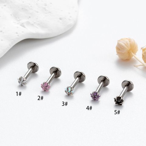 1 Piece Ear Cartilage Rings & Studs Korean Style Pentagram Flower 316 Stainless Steel  Plating Inlay Zircon