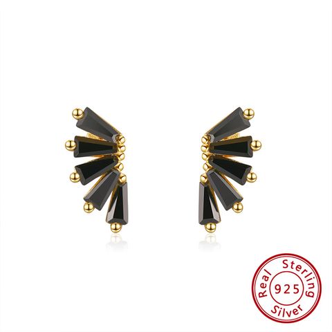 1 Pair Simple Style Feather Handmade Plating Inlay Sterling Silver Zircon 14k Gold Plated Ear Studs