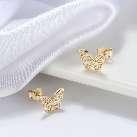 1 Pair Simple Style Butterfly Plating Inlay Sterling Silver Zircon Ear Studs