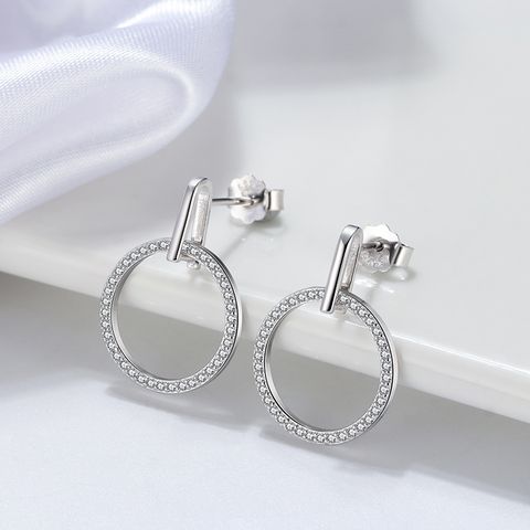 1 Pair Simple Style Circle Round Plating Inlay Sterling Silver Zircon 14k Gold Plated Rose Gold Plated White Gold Plated Drop Earrings