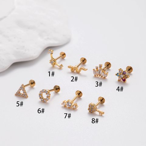 1 Piece Ear Cartilage Rings & Studs Vintage Style Simple Style Heart Shape Flower Snake Pure Titanium Copper Inlay Zircon
