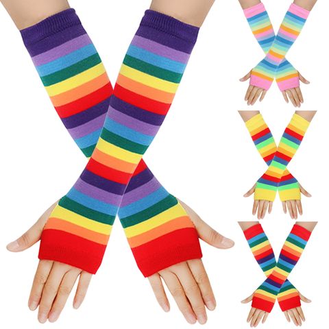 Frau Klassischer Stil Regenbogen Handschuhe 1 Paar
