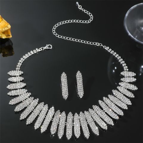 Glam Solid Color Rhinestone Inlay Rhinestones Silver Plated Women's Earrings Necklace