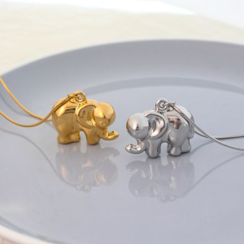 304 Stainless Steel 18K Gold Plated Casual Streetwear Elephant Pendant Necklace