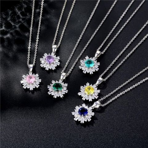Copper Rhodium Plated Elegant Lady Simple Style Plating Inlay Flakes Snowflake Zircon Earrings Necklace