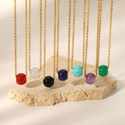 304 Stainless Steel Natural Stone 18K Gold Plated Cute Novelty Plating Solid Color Necklace