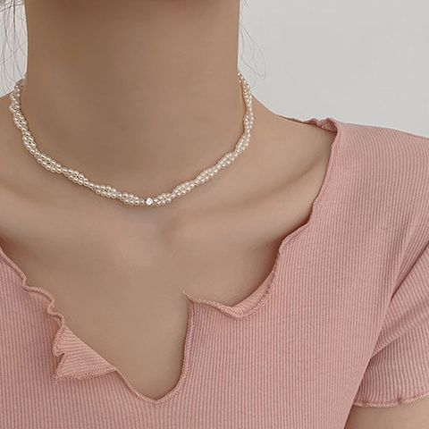 Elegant Solid Color Imitation Pearl Plastic Women's Double Layer Necklaces