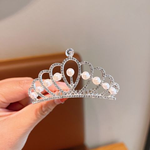 Fashion Crown Alloy Plating Inlay Rhinestones Pearl Insert Comb 1 Piece