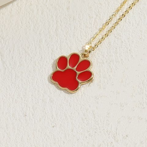 Cute Classic Style Paw Print Copper 14k Gold Plated Pendant Necklace In Bulk