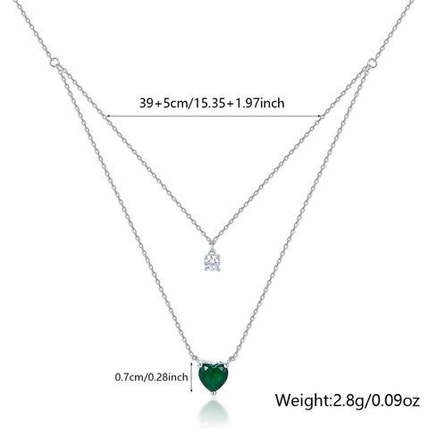 Sterling Silver White Gold Plated Vacation Simple Style Heart Shape Artificial Gemstones Double Layer Necklaces