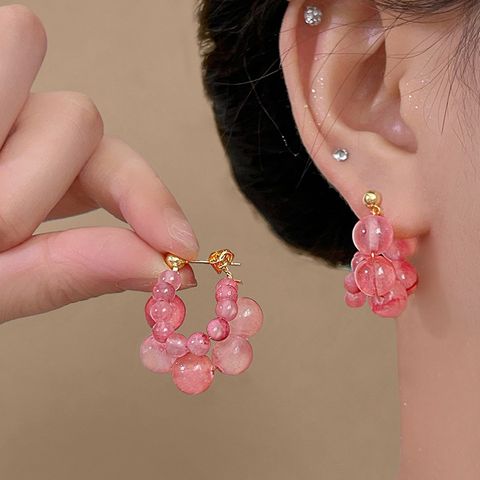 1 Pair Korean Style Circle Beaded Crystal Earrings