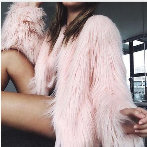 Women's Fashion Solid Color Zipper Coat Faux Fur Coat