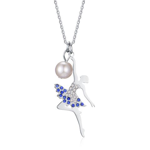 Stainless Steel Imitation Pearl Gold Plated Simple Style Inlay Ballet Girl Zircon Pendant Necklace Necklace