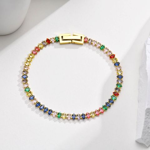 Simple Style Classic Style Colorful 201 Stainless Steel Gold Plated Zircon Tennis Bracelet In Bulk