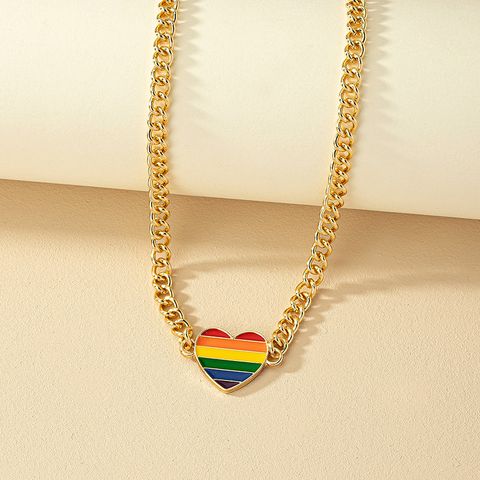 Simple Style Korean Style Rainbow Heart Shape Alloy Plating Women's Pendant Necklace