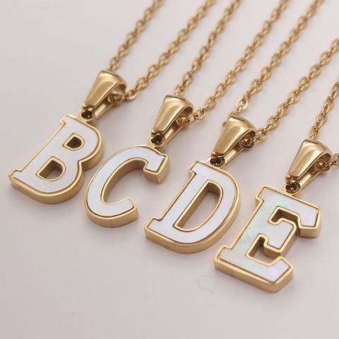 304 Stainless Steel Gold Plated Simple Style Commute Plating Inlay Letter Shell Pendant Necklace