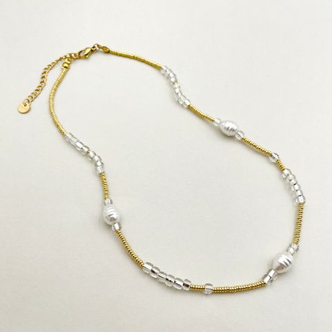 Glam Roman Style Round Gold Plated Pearl Beads 304 Stainless Steel Beaded Wholesale Bracelets Necklace