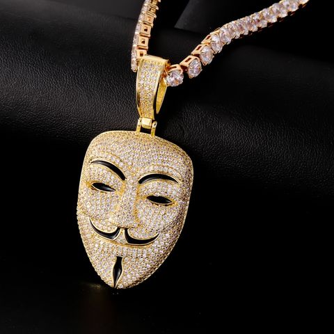 Hip-hop Funny Cool Style Human Face Stainless Steel Plating Inlay Zircon Men's Pendant Necklace