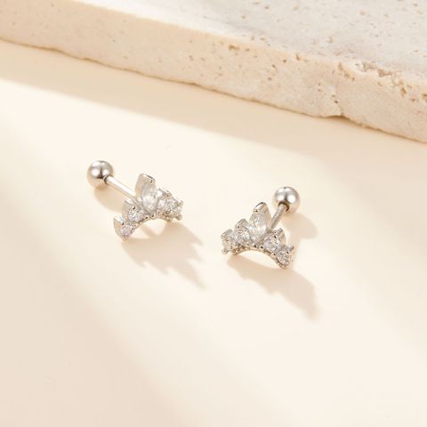 1 Pair Elegant Luxurious Leaf Plating Inlay Sterling Silver Zircon 18k Gold Plated White Gold Plated Ear Studs