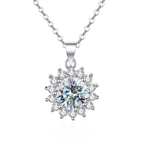 Wholesale Sweet Snowflake Sterling Silver Gra Inlay Moissanite Pendant Necklace