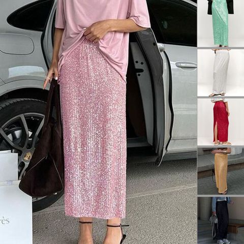 Summer Spring Autumn Streetwear Solid Color Polyester Maxi Long Dress Skirts