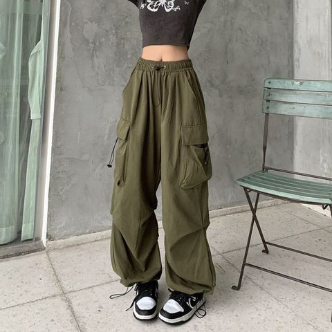 Women's Street Casual Vintage Style Solid Color Full Length Pocket Cargo Pants