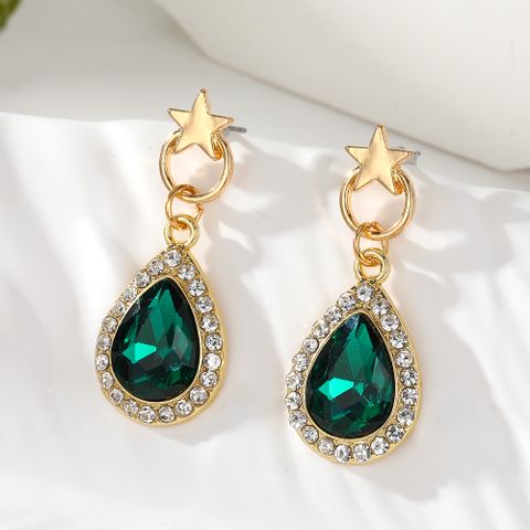 1 Pair Vintage Style Simple Style Water Droplets Alloy Glass Drop Earrings