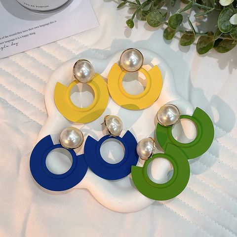 1 Paire Artistique Style Coréen Rond Incruster Alliage Perles Artificielles Des Boucles D'oreilles