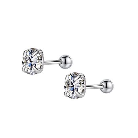 1 Pair Simple Style Solid Color Plating Inlay Sterling Silver Artificial Gemstones Ear Studs