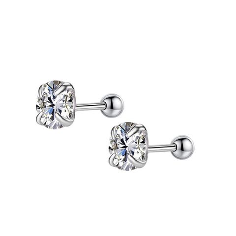 1 Pair Simple Style Solid Color Plating Inlay Sterling Silver Artificial Gemstones Ear Studs