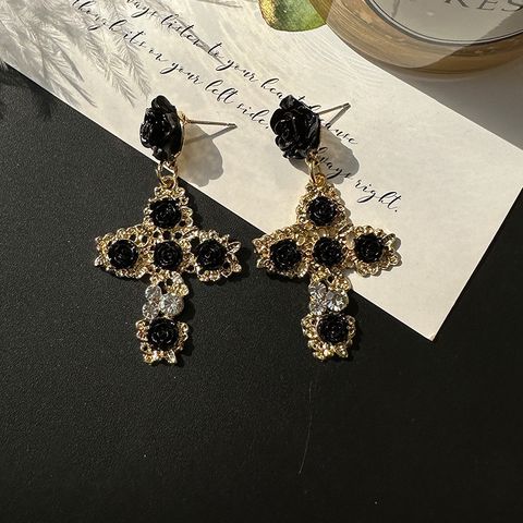 1 Pair Elegant Lady Cross Alloy Drop Earrings