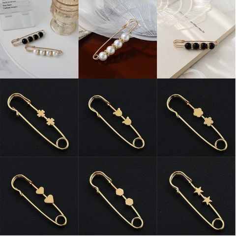 Simple Style Star Heart Shape Flower Artificial Pearl Steel Hollow Out Inlay Artificial Pearls Artificial Diamond Women's Brooches Collar Pin