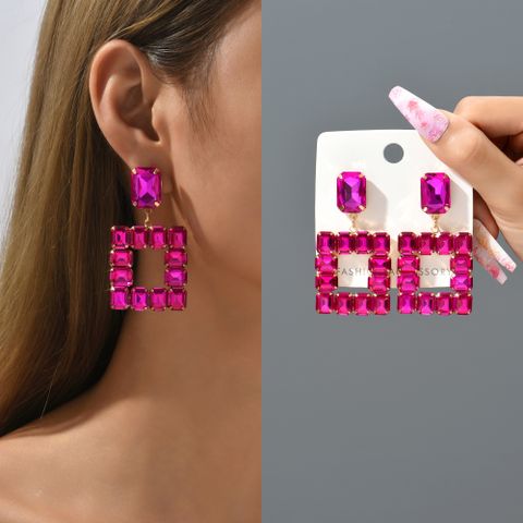 1 Pair Elegant Luxurious Square Inlay Copper Alloy Glass Drop Earrings