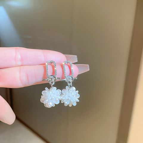 1 Pair Sweet Heart Shape Flower Inlay Arylic Artificial Pearls Earrings