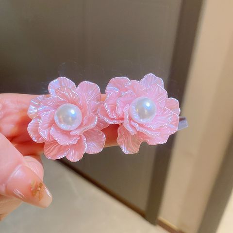 1 Pair Sweet Heart Shape Flower Inlay Arylic Artificial Pearls Earrings
