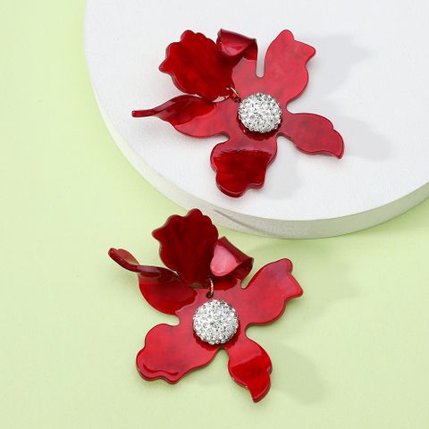 1 Pair Simple Style Flower Spray Paint Zinc Alloy Dangling Earrings
