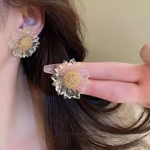 1 Pair Lady Flower Plating Alloy Resin Ear Studs