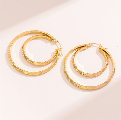 1 Pair Retro Simple Style Round Plating Stainless Steel 18K Gold Plated Hoop Earrings